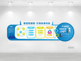 蓝色创意简洁大气智能数据链引领未来科技公司文化墙设计公司企业文化墙
